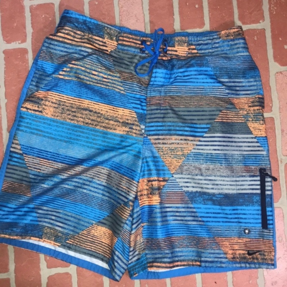 Men's Nike blue gray orange swim trunks